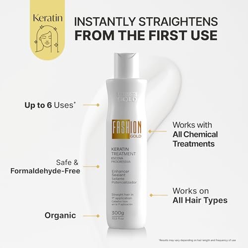 Fashion Gold Keratin Hair Treatment | 6 Uses per Bottle | Formaldehyde-Free Brazilian Straightening Avelisse
