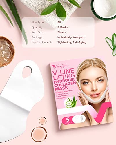 MCOMCE FairyFace V Line Shaping Face Masks (5 Count) - Double Chin Reducer, Lifting Hydrogel Collagen Mask with Aloe Vera and Seaweed, Anti-Aging and Anti-Wrinkle - görsel 14