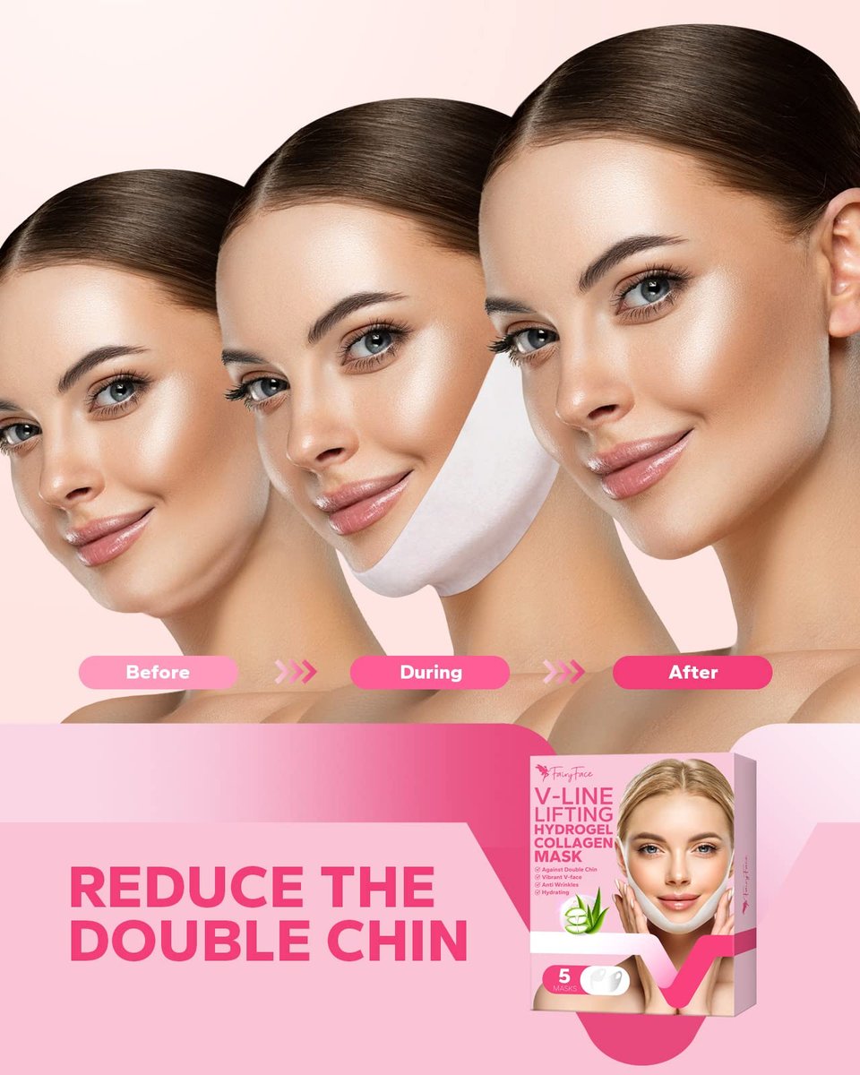 MCOMCE FairyFace V Line Shaping Face Masks (5 Count) - Double Chin Reducer, Lifting Hydrogel Collagen Mask with Aloe Vera and Seaweed, Anti-Aging and Anti-Wrinkle - görsel 9