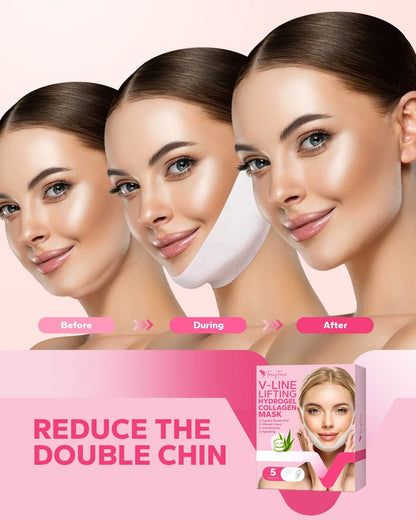 MCOMCE FairyFace V Line Shaping Face Masks (5 Count) - Double Chin Reducer, Lifting Hydrogel Collagen Mask with Aloe Vera and Seaweed, Anti-Aging and Anti-Wrinkle