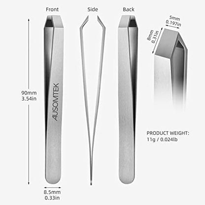 AUSOMTEK Beard Tweezers - Stainless Steel Fine Hair Removal Tool with 5mm Precision Tip (Silver, 1 Pack) Avelisse