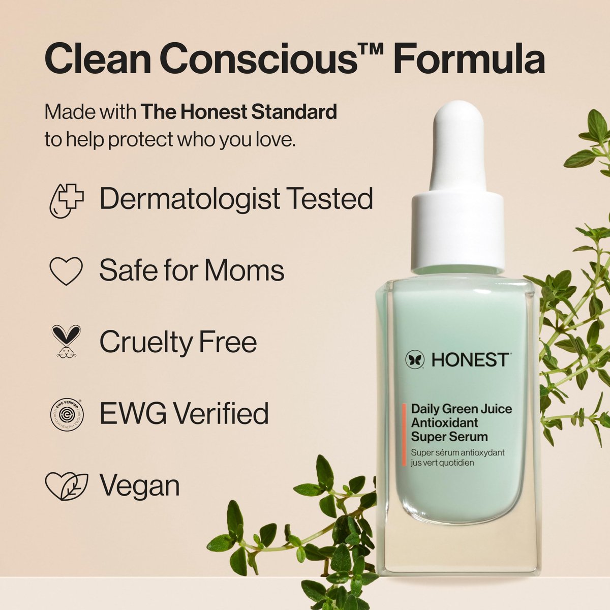 Honest Beauty Daily Green Juice Antioxidant Super Serum - Improves Skin Tone & Texture, Gentle for Sensitive Skin, Fragrance-Free Vegan, 1 fl oz Avelisse