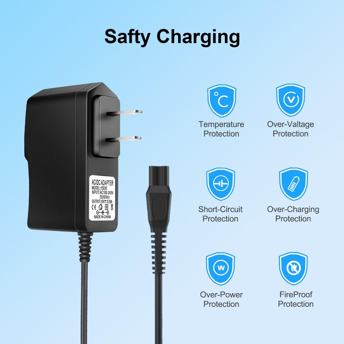 HQ8505 Charger for Philips Norelco 7000 5000 3000 8000X 8500X 9000 Series MG7 S1560 Electric Beard Trimmer 15V AC Adapter Power Supply Cord - görsel 8