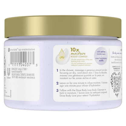 Dove Body Love Night Recovery Body Scrub with Retinol Serum and Exfoliants for Dry, Worn-Down Skin - 340 g Avelisse