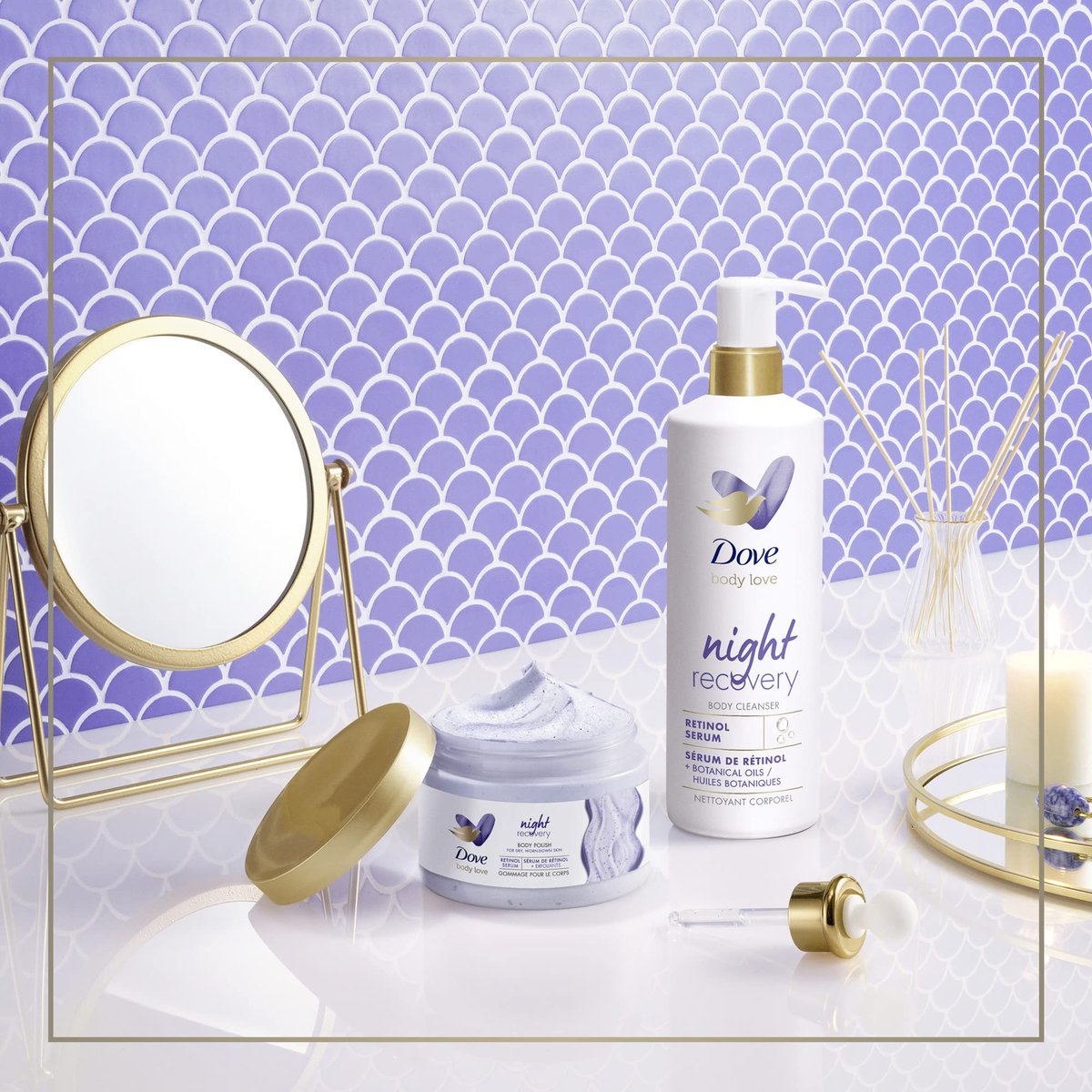 Dove Body Love Night Recovery Body Scrub with Retinol Serum and Exfoliants for Dry, Worn-Down Skin - 340 g Avelisse