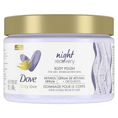 Dove Body Love Night Recovery Body Scrub with Retinol Serum and Exfoliants for Dry, Worn-Down Skin - 340 g Avelisse