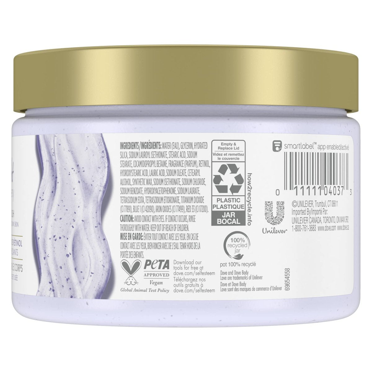 Dove Body Love Night Recovery Body Scrub with Retinol Serum and Exfoliants for Dry, Worn-Down Skin - 340 g Avelisse