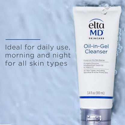 EltaMD Oil-In-Gel Facial Cleanser - Daily Gentle Face Cleanser, Removes Long-Wear Makeup, Sunscreen, and Sweat, 3.4 oz Avelisse