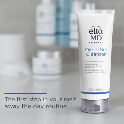EltaMD Oil-In-Gel Facial Cleanser - Daily Gentle Face Cleanser, Removes Long-Wear Makeup, Sunscreen, and Sweat, 3.4 oz Avelisse