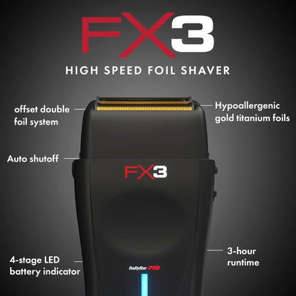 BaBylissPRO Barberology Double Foil Shaver FXX3SB FX3 Professional High-Speed Electric Shaver Avelisse