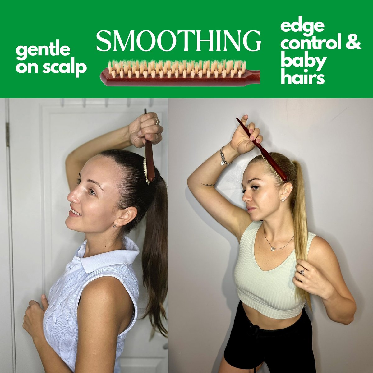 GranNaturals Soft Boar Bristle Teasing Brush – Slick Back, Backcombing, Edge Control & Baby Hair Smoothing – White Bristles with Wooden Rat Tail Handle - görsel 11