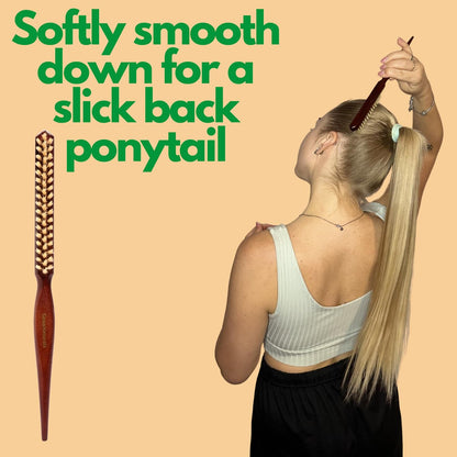 GranNaturals Soft Boar Bristle Teasing Brush – Slick Back, Backcombing, Edge Control & Baby Hair Smoothing – White Bristles with Wooden Rat Tail Handle