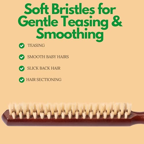 GranNaturals Soft Boar Bristle Teasing Brush – Slick Back, Backcombing, Edge Control & Baby Hair Smoothing – White Bristles with Wooden Rat Tail Handle - görsel 14