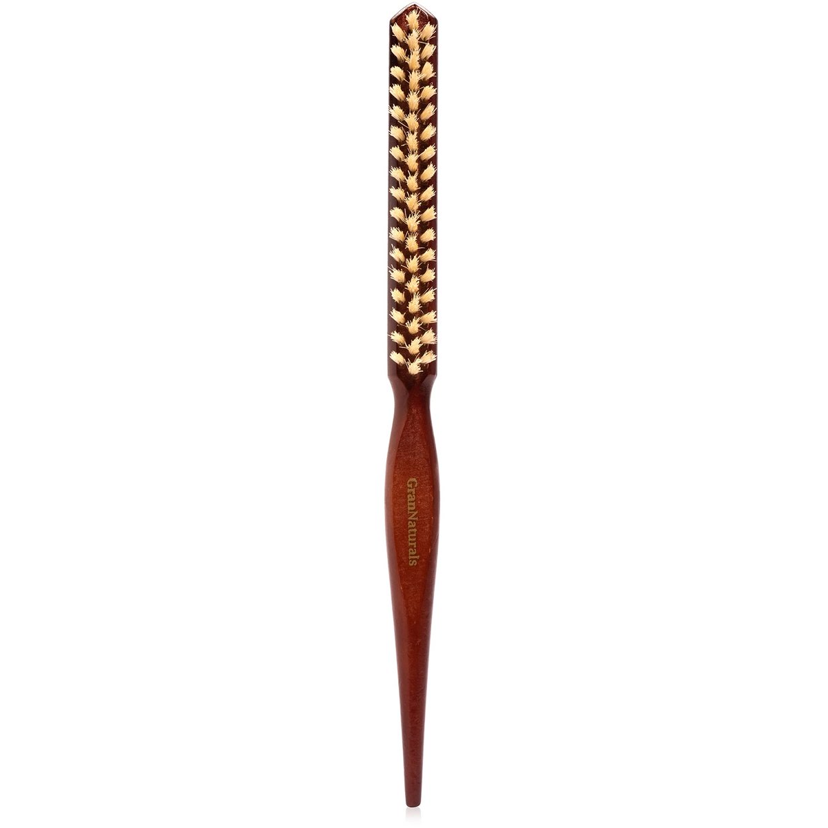 GranNaturals Soft Boar Bristle Teasing Brush – Slick Back, Backcombing, Edge Control & Baby Hair Smoothing – White Bristles with Wooden Rat Tail Handle - görsel 1