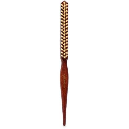 GranNaturals Soft Boar Bristle Teasing Brush – Slick Back, Backcombing, Edge Control & Baby Hair Smoothing – White Bristles with Wooden Rat Tail Handle