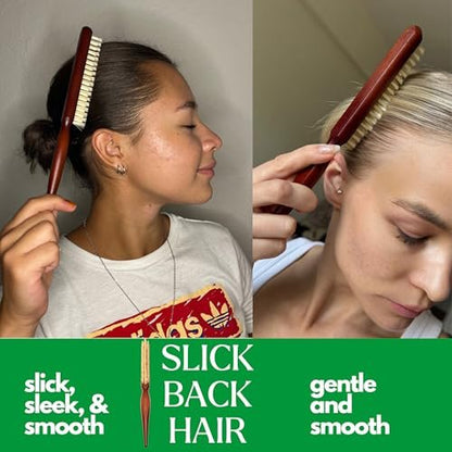 GranNaturals Soft Boar Bristle Teasing Brush – Slick Back, Backcombing, Edge Control & Baby Hair Smoothing – White Bristles with Wooden Rat Tail Handle
