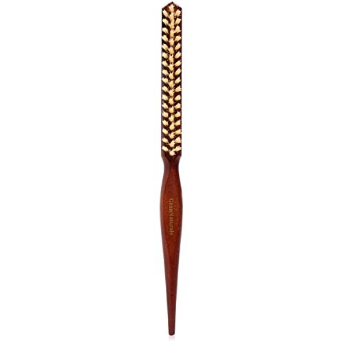 GranNaturals Soft Boar Bristle Teasing Brush – Slick Back, Backcombing, Edge Control & Baby Hair Smoothing – White Bristles with Wooden Rat Tail Handle - görsel 2