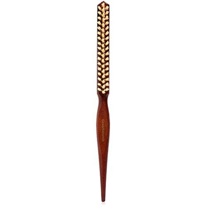 GranNaturals Soft Boar Bristle Teasing Brush – Slick Back, Backcombing, Edge Control & Baby Hair Smoothing – White Bristles with Wooden Rat Tail Handle