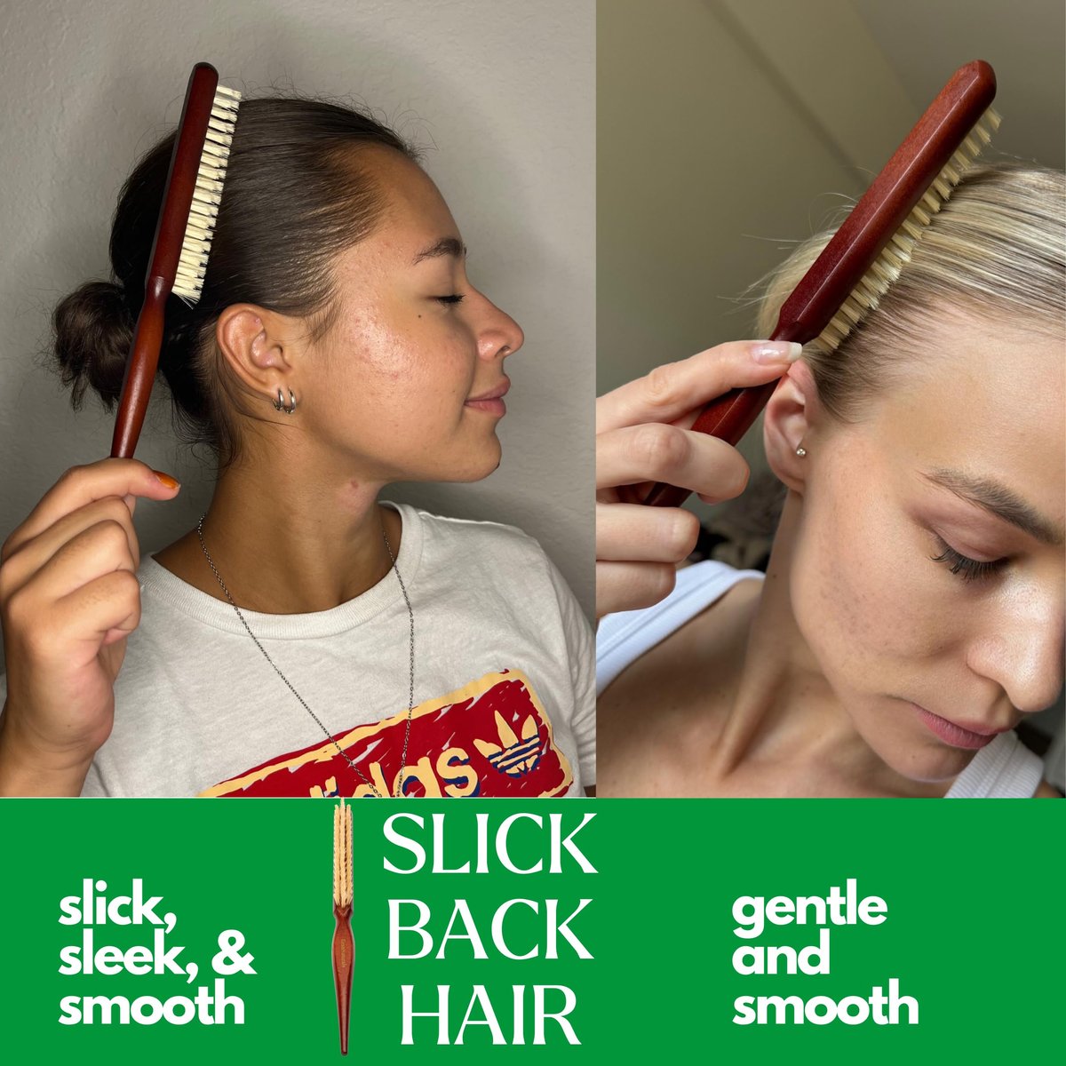 GranNaturals Soft Boar Bristle Teasing Brush – Slick Back, Backcombing, Edge Control & Baby Hair Smoothing – White Bristles with Wooden Rat Tail Handle - görsel 5
