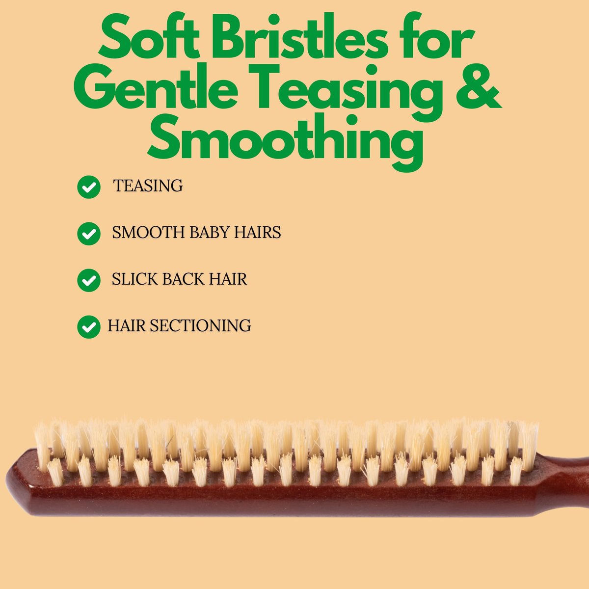 GranNaturals Soft Boar Bristle Teasing Brush – Slick Back, Backcombing, Edge Control & Baby Hair Smoothing – White Bristles with Wooden Rat Tail Handle - görsel 13