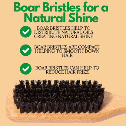 GranNaturals Boar Bristle Slick Back Hair Brush for Sleek Ponytail, Bun & Smoothing Baby Hairs, Flyaways, Edge Control - Backcombing & Teasing Hairbrush with Wide Rat Tail for Sectioning & Parting