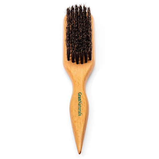GranNaturals Boar Bristle Slick Back Hair Brush for Sleek Ponytail, Bun & Smoothing Baby Hairs, Flyaways, Edge Control - Backcombing & Teasing Hairbrush with Wide Rat Tail for Sectioning & Parting