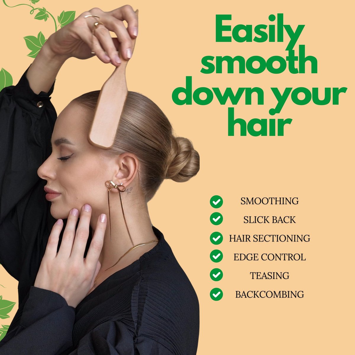 GranNaturals Boar Bristle Slick Back Hair Brush for Sleek Ponytail, Bun & Smoothing Baby Hairs, Flyaways, Edge Control - Backcombing & Teasing Hairbrush with Wide Rat Tail for Sectioning & Parting - görsel 5