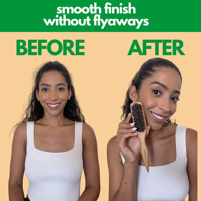 GranNaturals Boar Bristle Slick Back Hair Brush for Sleek Ponytail, Bun & Smoothing Baby Hairs, Flyaways, Edge Control - Backcombing & Teasing Hairbrush with Wide Rat Tail for Sectioning & Parting