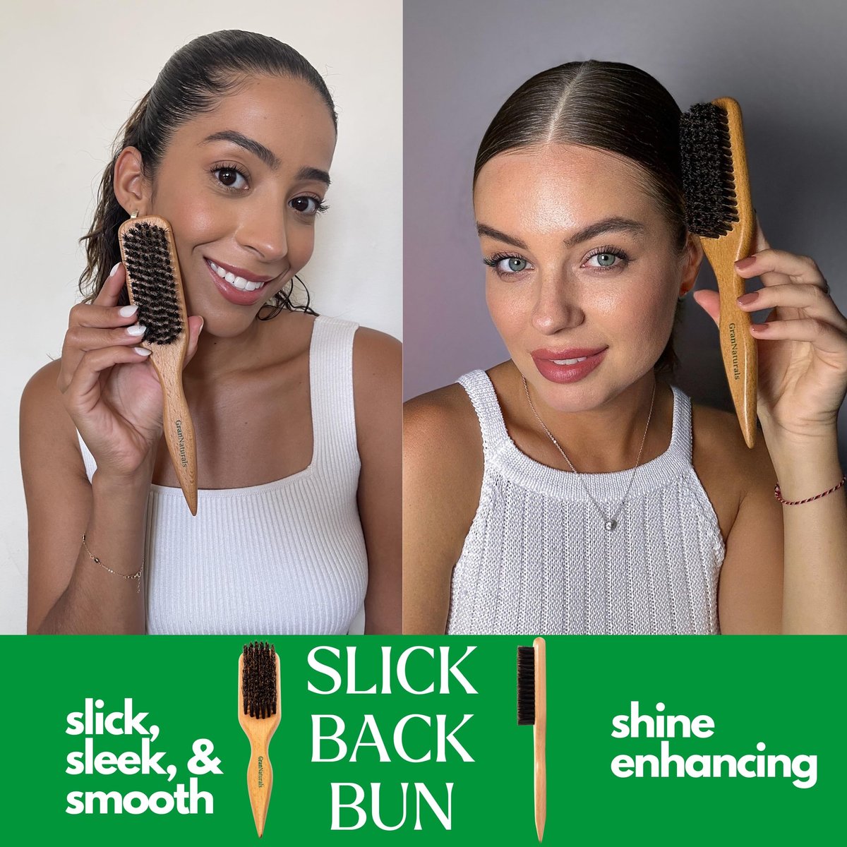 GranNaturals Boar Bristle Slick Back Hair Brush for Sleek Ponytail, Bun & Smoothing Baby Hairs, Flyaways, Edge Control - Backcombing & Teasing Hairbrush with Wide Rat Tail for Sectioning & Parting - görsel 3