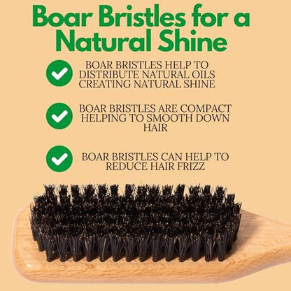 GranNaturals Boar Bristle Slick Back Hair Brush for Sleek Ponytail, Bun & Smoothing Baby Hairs, Flyaways, Edge Control - Backcombing & Teasing Hairbrush with Wide Rat Tail for Sectioning & Parting
