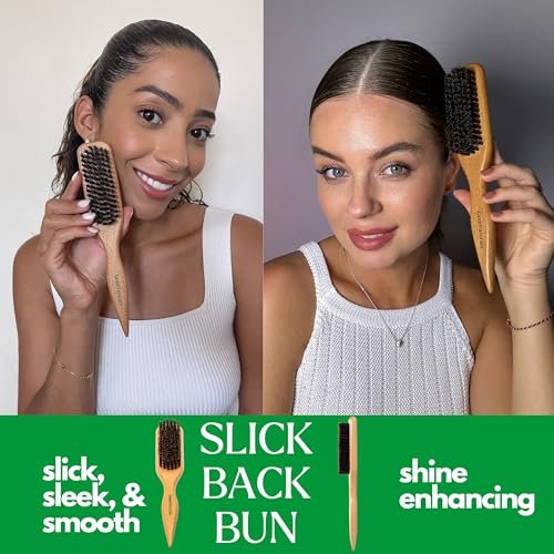 GranNaturals Boar Bristle Slick Back Hair Brush for Sleek Ponytail, Bun & Smoothing Baby Hairs, Flyaways, Edge Control - Backcombing & Teasing Hairbrush with Wide Rat Tail for Sectioning & Parting - görsel 4
