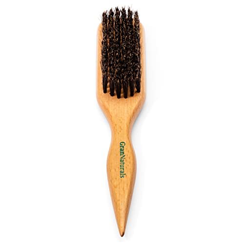 GranNaturals Boar Bristle Slick Back Hair Brush for Sleek Ponytail, Bun & Smoothing Baby Hairs, Flyaways, Edge Control - Backcombing & Teasing Hairbrush with Wide Rat Tail for Sectioning & Parting - görsel 2