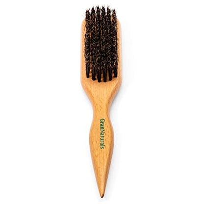 GranNaturals Boar Bristle Slick Back Hair Brush for Sleek Ponytail, Bun & Smoothing Baby Hairs, Flyaways, Edge Control - Backcombing & Teasing Hairbrush with Wide Rat Tail for Sectioning & Parting