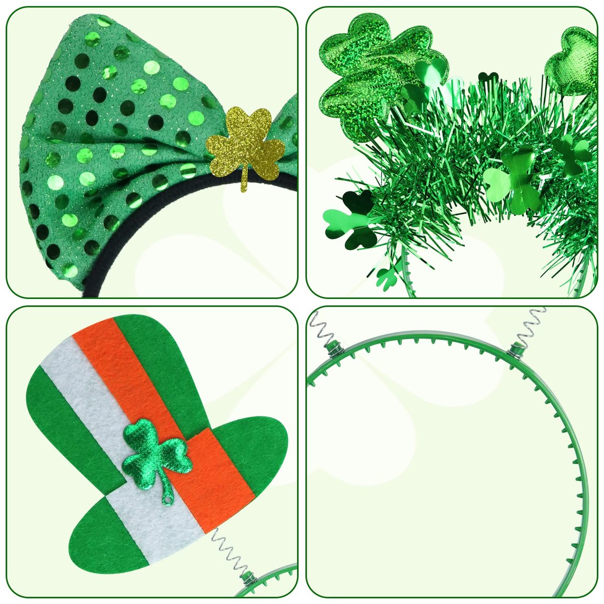 Oiuros 9PCS St. Patrick's Day Headband Set – Green Shamrock Clover Headwear for Women & Girls - görsel 5
