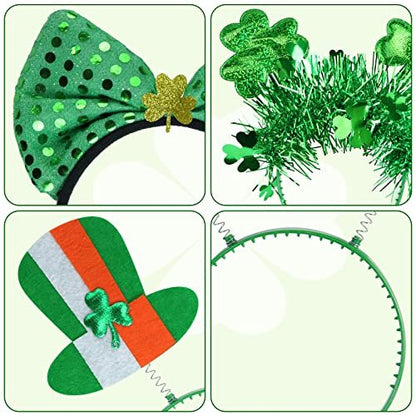 Oiuros 9PCS St. Patrick's Day Headband Set – Green Shamrock Clover Headwear for Women & Girls