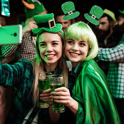 Oiuros 9PCS St. Patrick's Day Headband Set – Green Shamrock Clover Headwear for Women & Girls