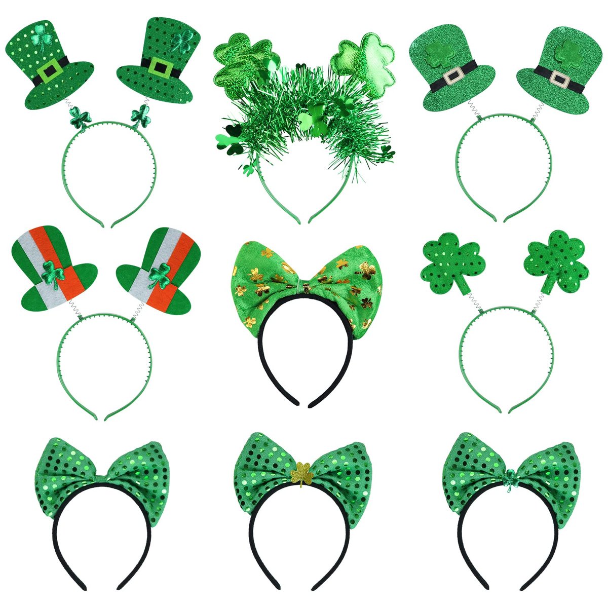 Oiuros 9PCS St. Patrick's Day Headband Set – Green Shamrock Clover Headwear for Women & Girls - görsel 1