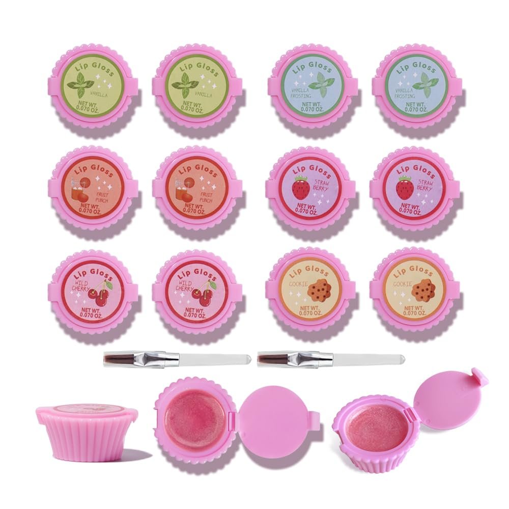 12 Pcs Cupcake Lip Gloss for Girls Party Favors - Assorted Fruity Flavors Cute Cupcake Designs Birthday Gift - görsel 1