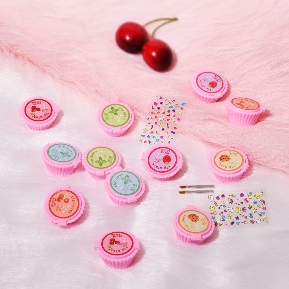 12 Pcs Cupcake Lip Gloss for Girls Party Favors - Assorted Fruity Flavors Cute Cupcake Designs Birthday Gift - görsel 7