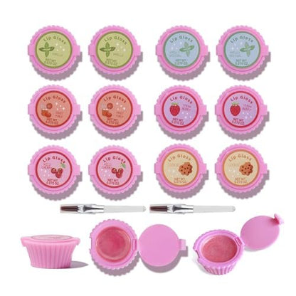 12 Pcs Cupcake Lip Gloss for Girls Party Favors - Assorted Fruity Flavors Cute Cupcake Designs Birthday Gift