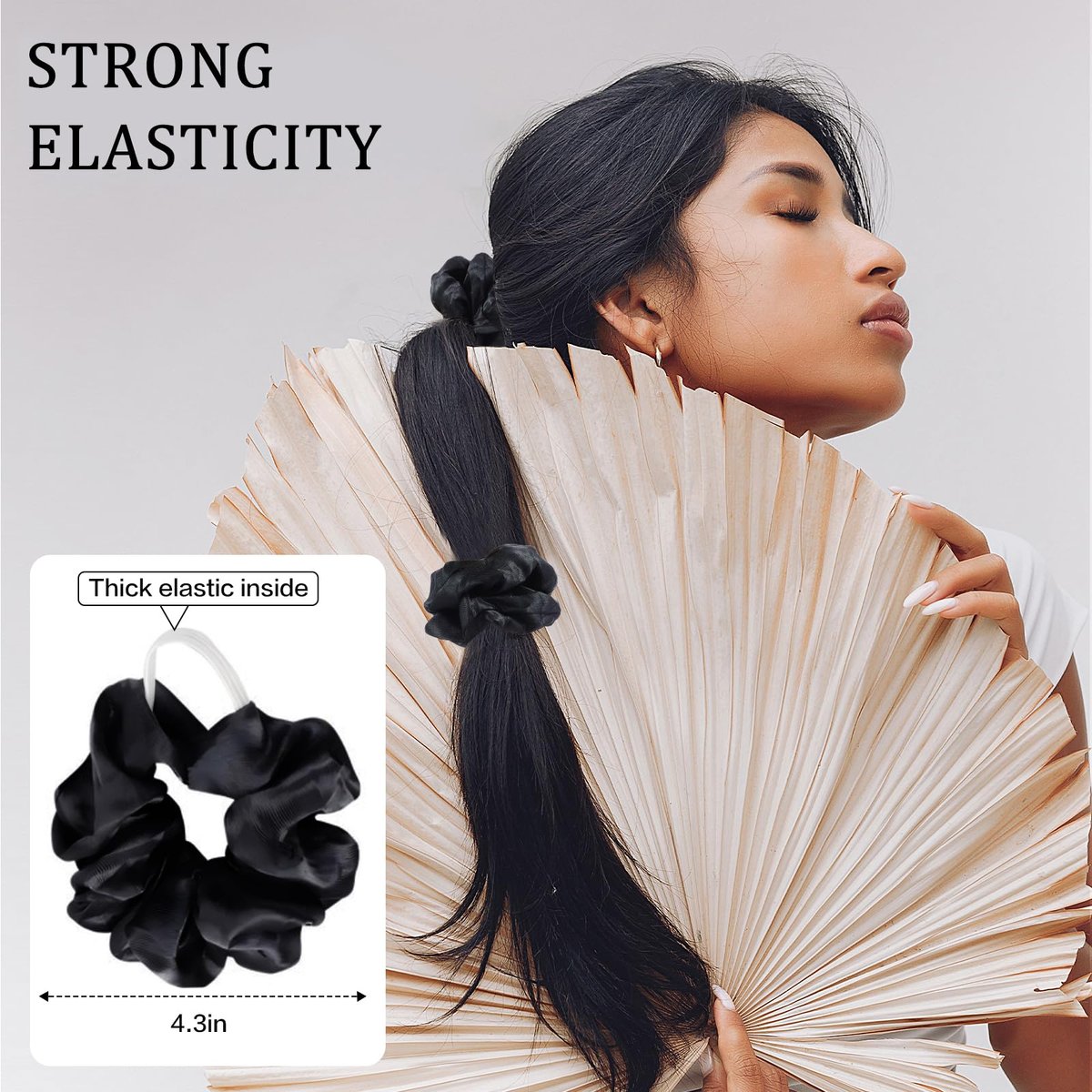 SUTHIA Satin Scrunchies 60 Pack – Silk Hair Ties for Women, Girls & Kids – No Damage, Non-Slip Ponytail Holders for Thick, Curly, Medium, Thin & Fine Hair – Black Scrunchies for Sleeping - görsel 13