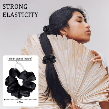 SUTHIA Satin Scrunchies 60 Pack – Silk Hair Ties for Women, Girls & Kids – No Damage, Non-Slip Ponytail Holders for Thick, Curly, Medium, Thin & Fine Hair – Black Scrunchies for Sleeping