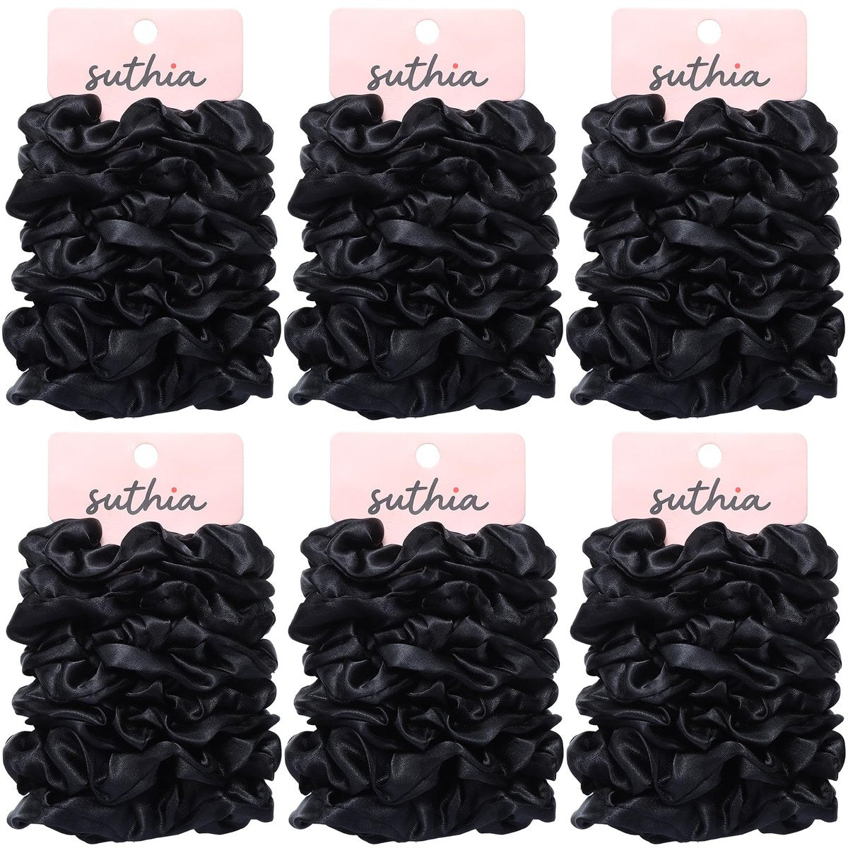 SUTHIA Satin Scrunchies 60 Pack – Silk Hair Ties for Women, Girls & Kids – No Damage, Non-Slip Ponytail Holders for Thick, Curly, Medium, Thin & Fine Hair – Black Scrunchies for Sleeping - görsel 1