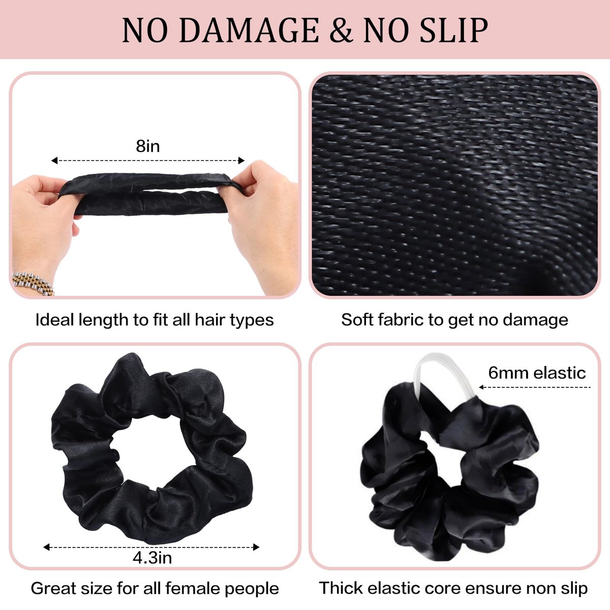 SUTHIA Satin Scrunchies 60 Pack – Silk Hair Ties for Women, Girls & Kids – No Damage, Non-Slip Ponytail Holders for Thick, Curly, Medium, Thin & Fine Hair – Black Scrunchies for Sleeping - görsel 5