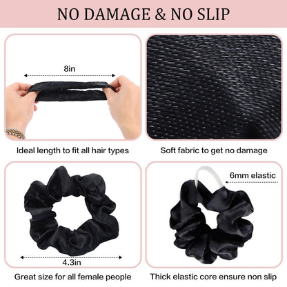 SUTHIA Satin Scrunchies 60 Pack – Silk Hair Ties for Women, Girls & Kids – No Damage, Non-Slip Ponytail Holders for Thick, Curly, Medium, Thin & Fine Hair – Black Scrunchies for Sleeping