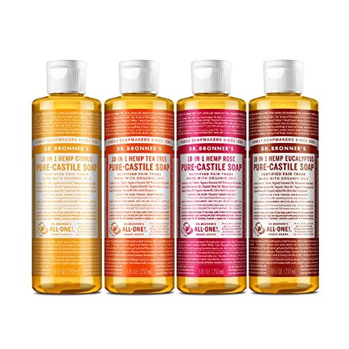 Dr. Bronner's Pure-Castile Liquid Soap Variety Pack - Citrus, Tea Tree, Rose, & Eucalyptus, Made with Organic Oils, 18-in-1 Uses: Face, Body, Hair, Laundry, Pets & Dishes (8 oz, 4-Pack) Avelisse