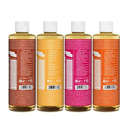 Dr. Bronner's Pure-Castile Liquid Soap Variety Pack - Citrus, Tea Tree, Rose, & Eucalyptus, Made with Organic Oils, 18-in-1 Uses: Face, Body, Hair, Laundry, Pets & Dishes (8 oz, 4-Pack) Avelisse