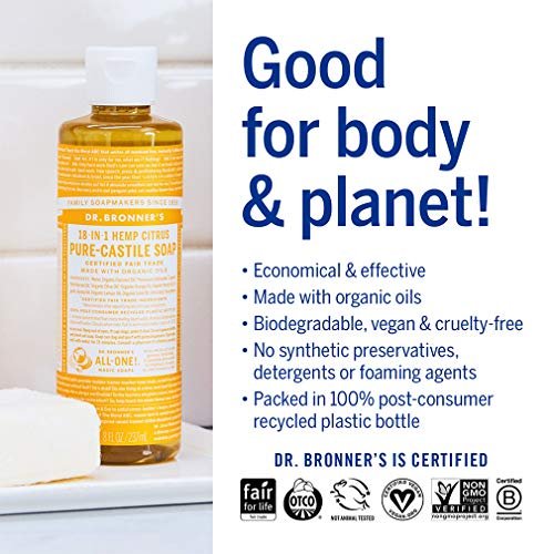 Dr. Bronner's Pure-Castile Liquid Soap Variety Pack - Citrus, Tea Tree, Rose, & Eucalyptus, Made with Organic Oils, 18-in-1 Uses: Face, Body, Hair, Laundry, Pets & Dishes (8 oz, 4-Pack) Avelisse