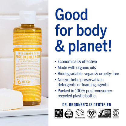 Dr. Bronner's Pure-Castile Liquid Soap Variety Pack - Citrus, Tea Tree, Rose, & Eucalyptus, Made with Organic Oils, 18-in-1 Uses: Face, Body, Hair, Laundry, Pets & Dishes (8 oz, 4-Pack) Avelisse