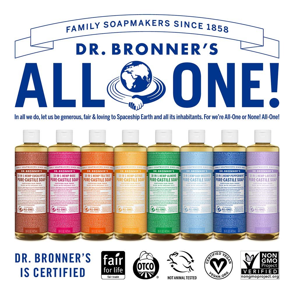 Dr. Bronner's Pure-Castile Liquid Soap Variety Pack - Citrus, Tea Tree, Rose, & Eucalyptus, Made with Organic Oils, 18-in-1 Uses: Face, Body, Hair, Laundry, Pets & Dishes (8 oz, 4-Pack) Avelisse